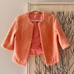 Vintage Peach Bouclé Jacket / Cropped Coat- Sz Small